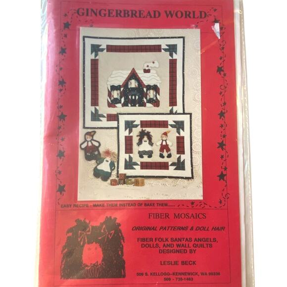 Fiber Mosaics Pattern Gingerbread World Uncut Vintage Craft Wall Quilt Ornament - Picture 2 of 5